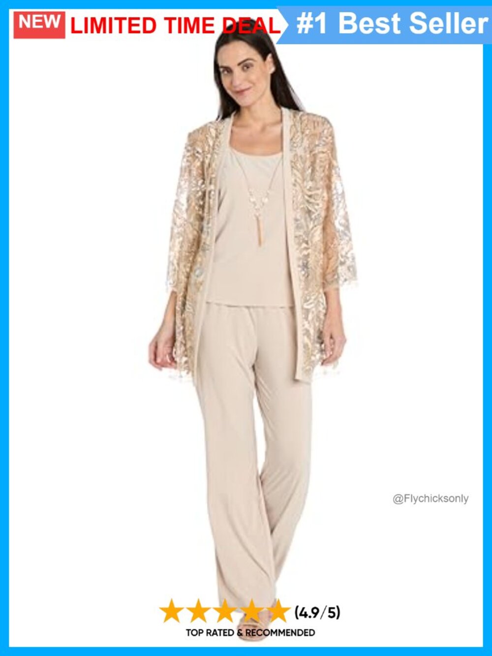 3PC Sequin Lace Mesh Pantsuit Tank Wide-Leg Pants Formal Wedding